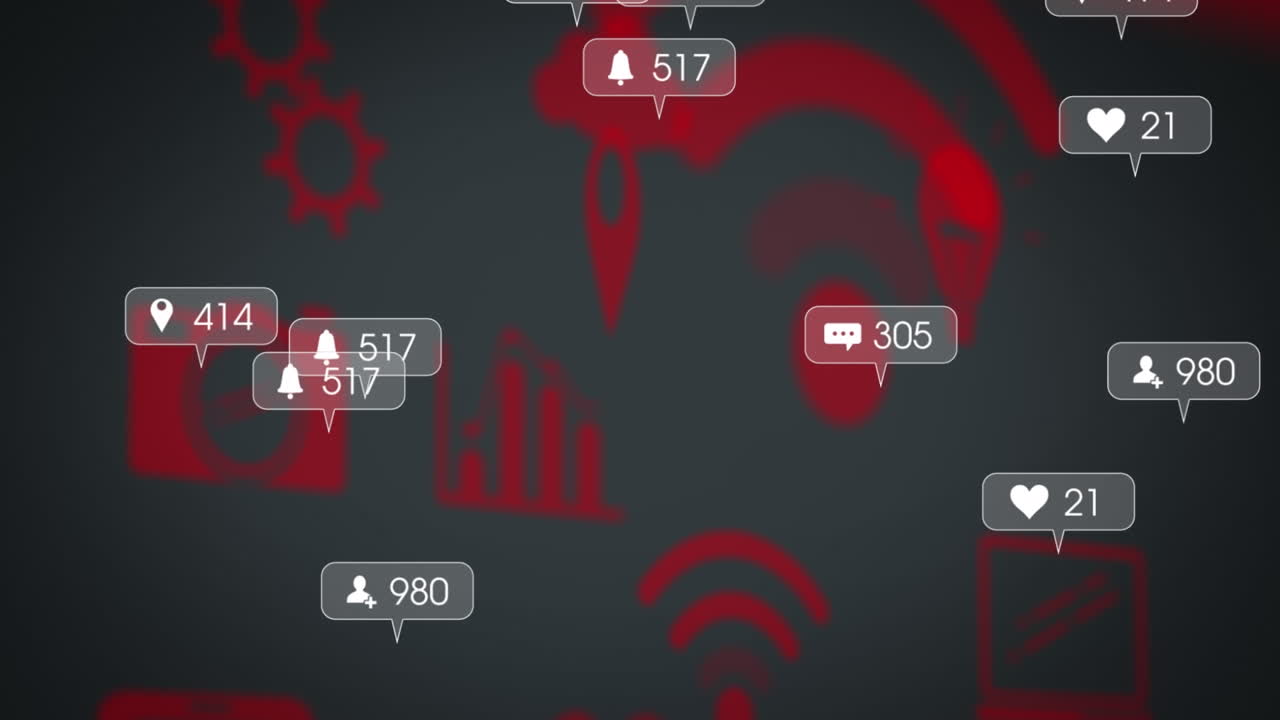 animación de iconos de medios en fondo gris