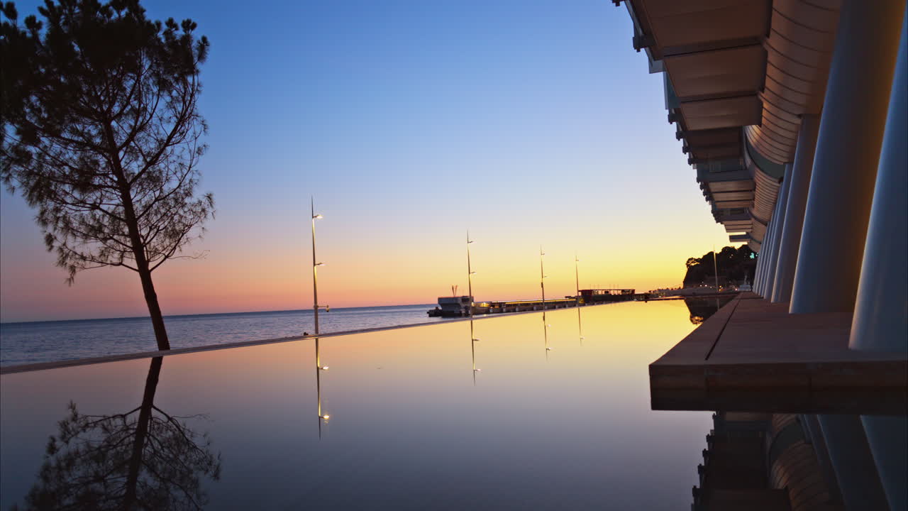 Close up of a building in the Mareterra new Residential district in Monaco in the evening