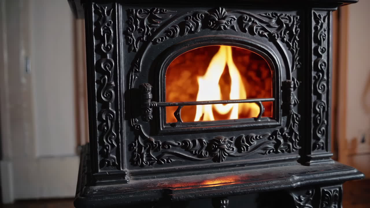 Antique Black Decorative Wood Stove with Fire