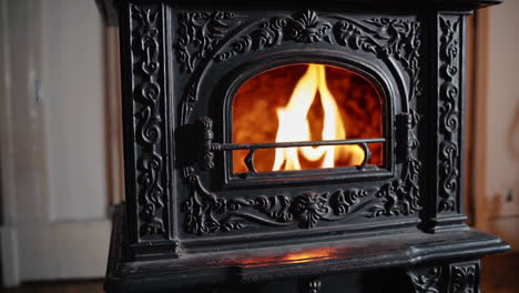 antique black decorative wood stove with fire