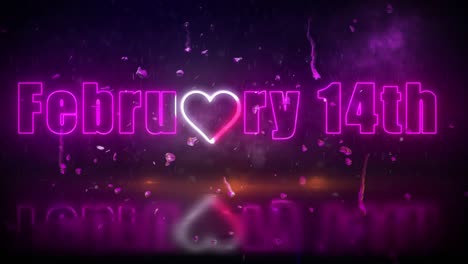 "february 14th" neon lights sign revealed through a storm with flickering lights
