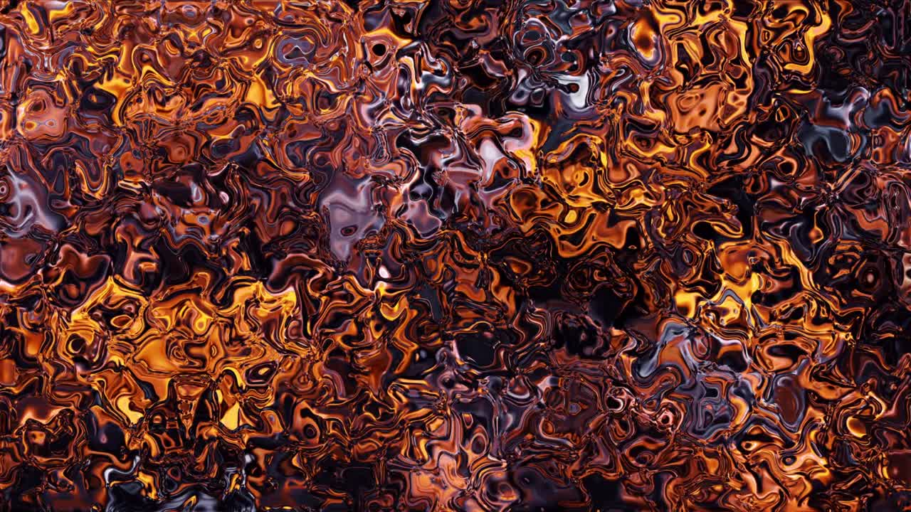 Animazione di sfondo astratto 3D di superficie di lava oro e nera. Animazione 3D in loop 4K di magma incandescente. Bellissimo flusso di lava fusa. Liquido vulcanico luminoso che galleggia. Onda di energia liquida ardente di calore.