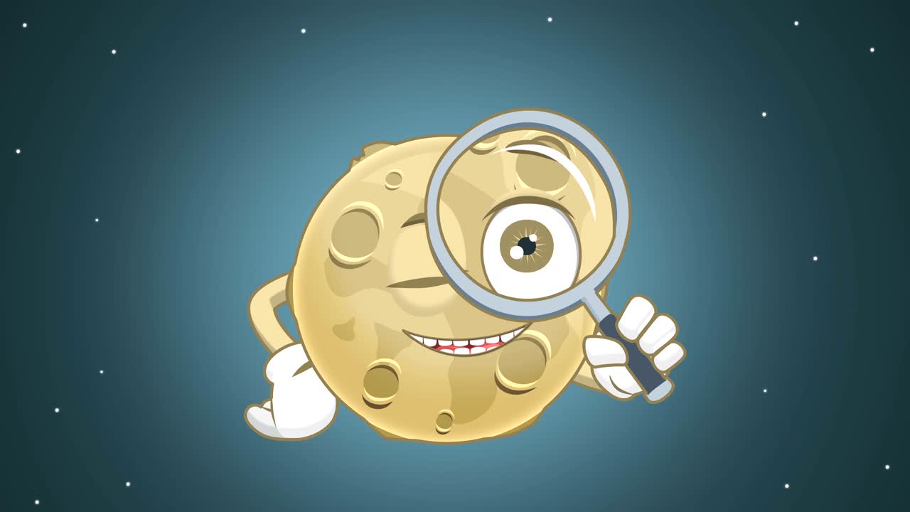 Cartoon Cute Moon Magnifying Glass with Face Animation with Alpha Matte