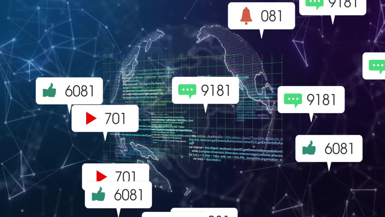 미디어 아이콘과 글로브를 통해 데이터 처리의 애니메이션