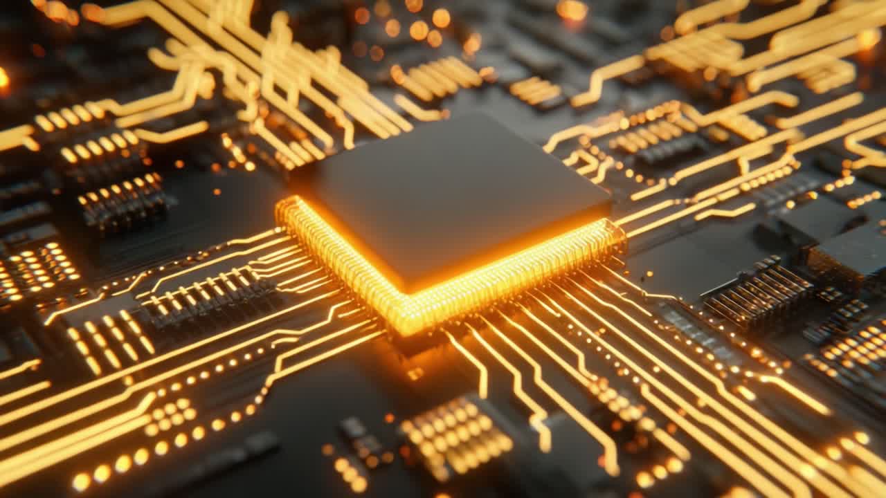 A High-Definition Close-Up of a Modern Microprocessor on a Circuit Board, Featuring Illuminated Connections and Complex Pathways, Highlighting Innovations in Technology and Electronics