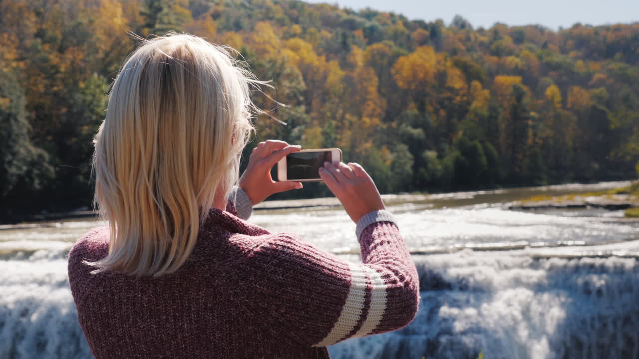 mujer fotografías genesee río cascada