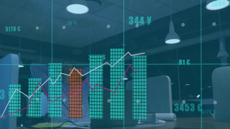 Animación-De-Procesamiento-De-Datos-Y-Diagramas-Sobre-Un-Hombre-De-Negocios-Caucásico-Usando-Una-Computadora-Portátil