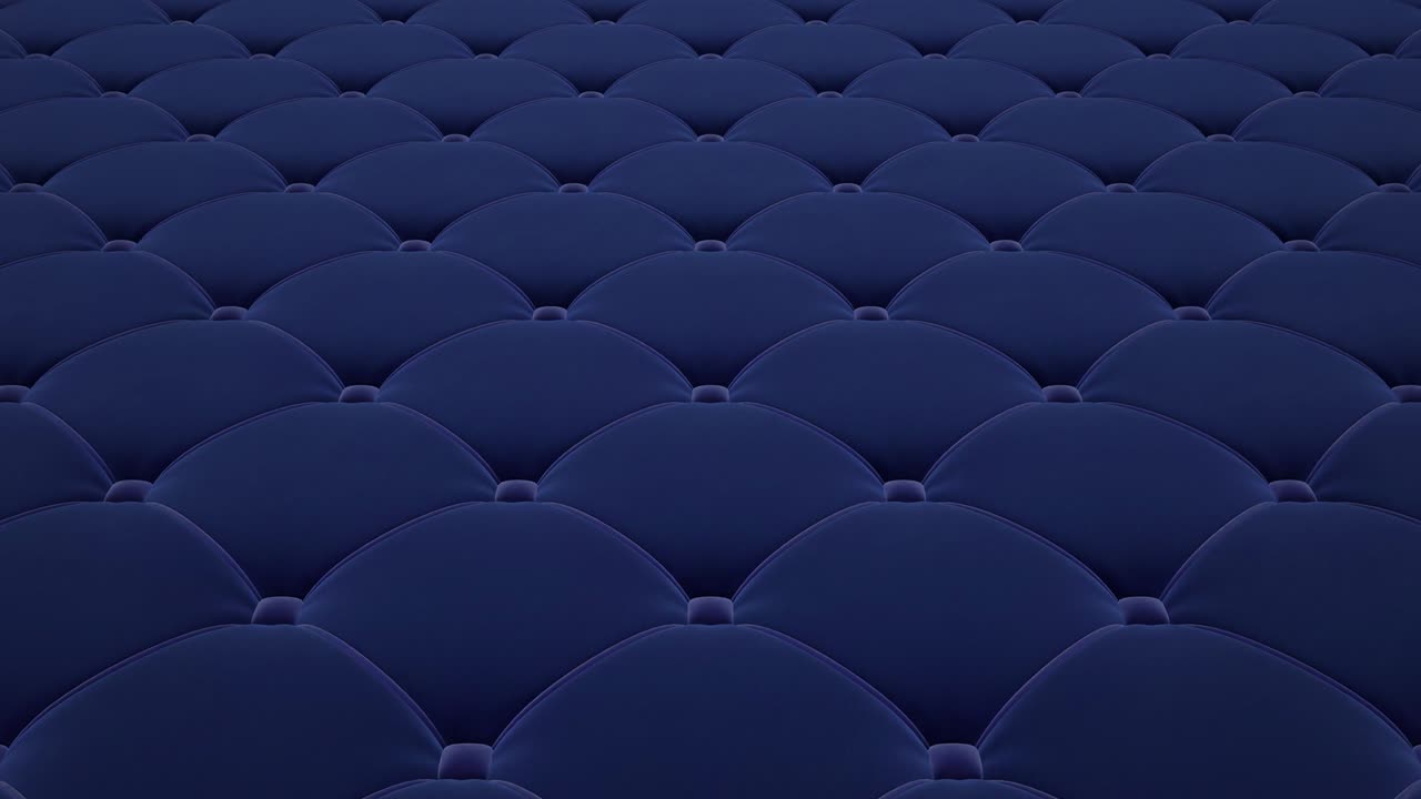 3D-animation af en flyvende blå quiltet fløjloverflade med lyseblå snore. Looped video