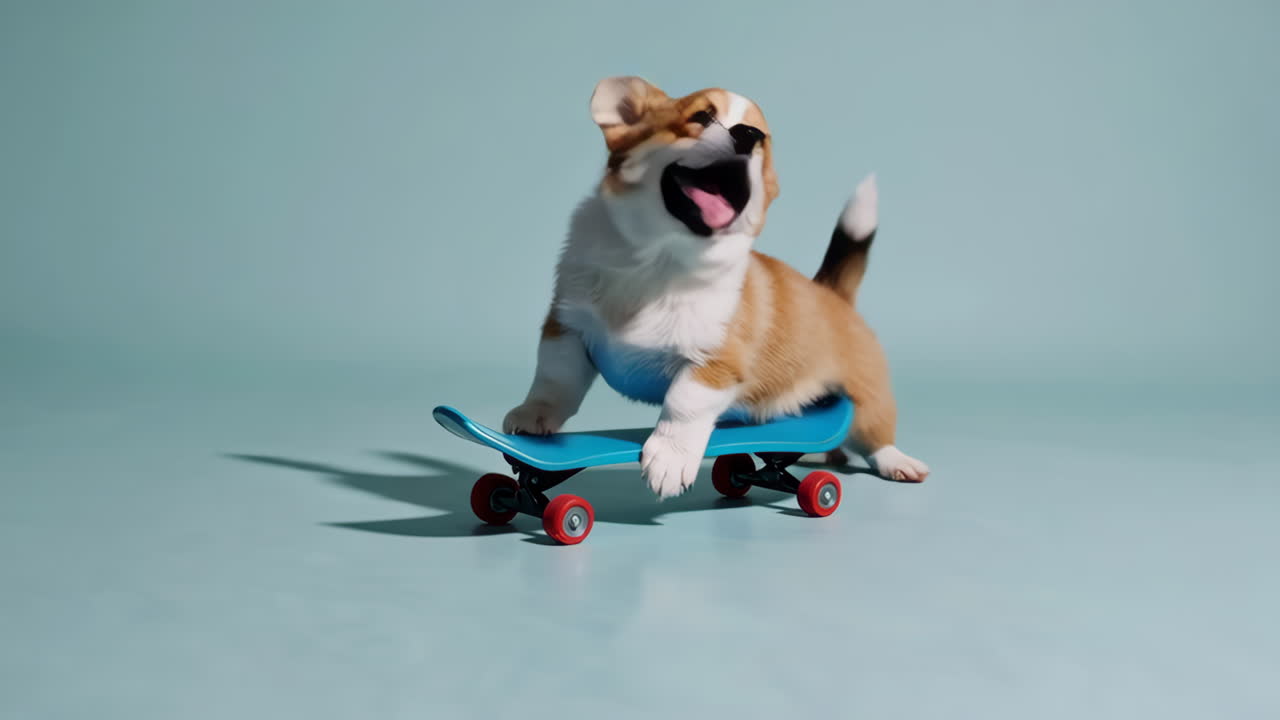 Cute Corgi Puppy Riding a Skateboard