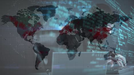 animation of data processing over hacker with laptop