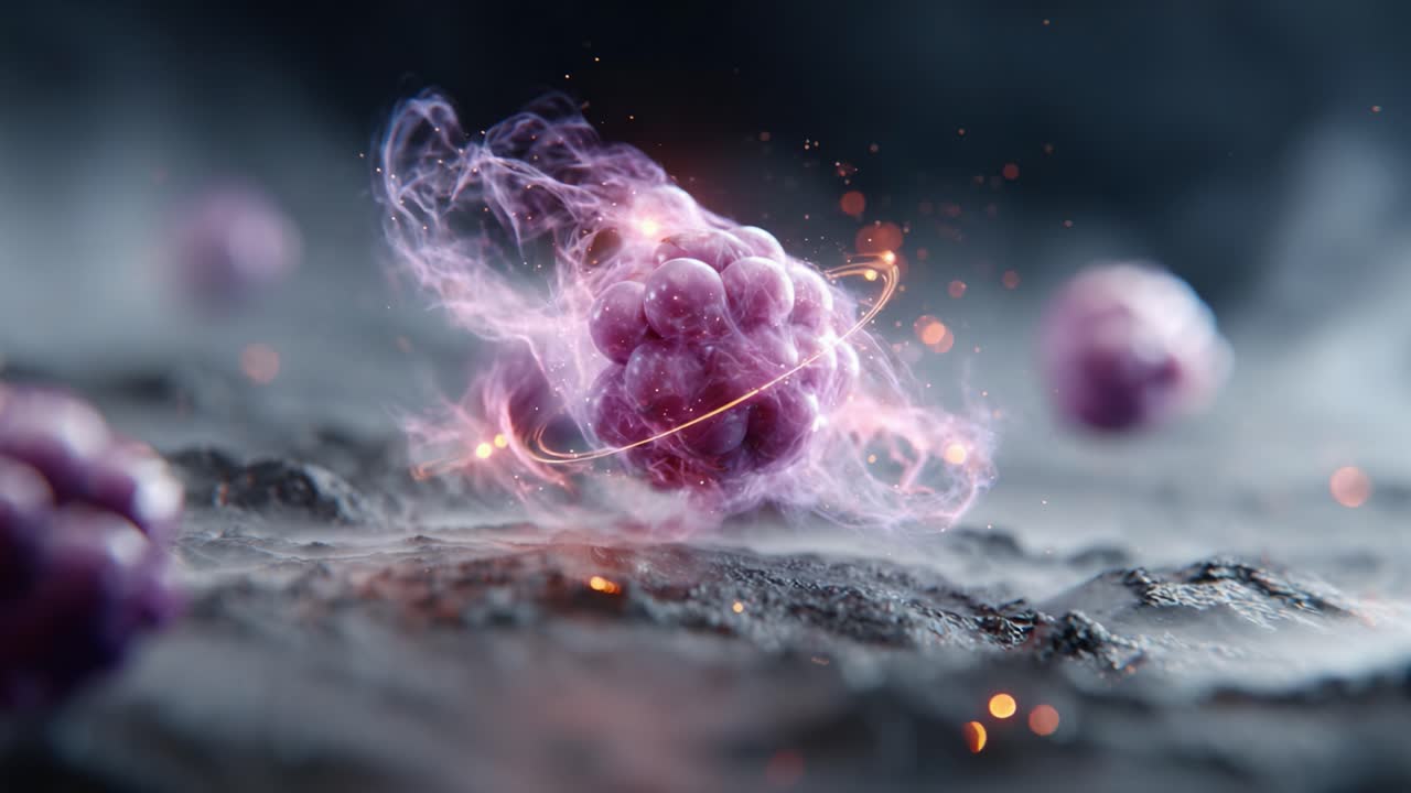 An Exquisite Exploration of Atomic Energy: An Artistic Representation of Atoms Surrounded by Dynamic Energies and Light, Capturing Science in a Visually Stunning Context