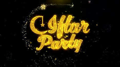 iftar party text wish on gold particles fireworks display.