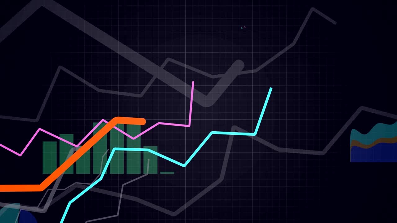 concepto de estadística. la cámara se mueve por encima de los gráficos y diagramas financieros en crecimiento. animación en bucle.