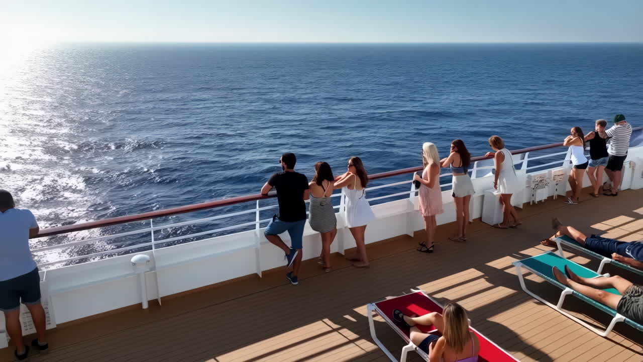 People enjoying the ocean view from a cruise ship deck