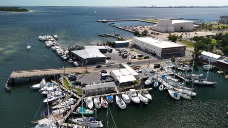 luxury yachts docked over bristol harbor marina with bascule bridge in panama city, florida usa