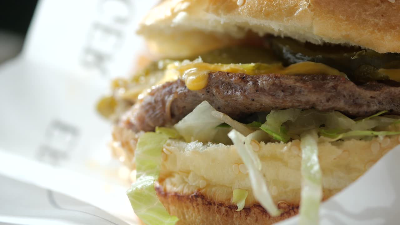 맛있는 햄버거의 클로즈업