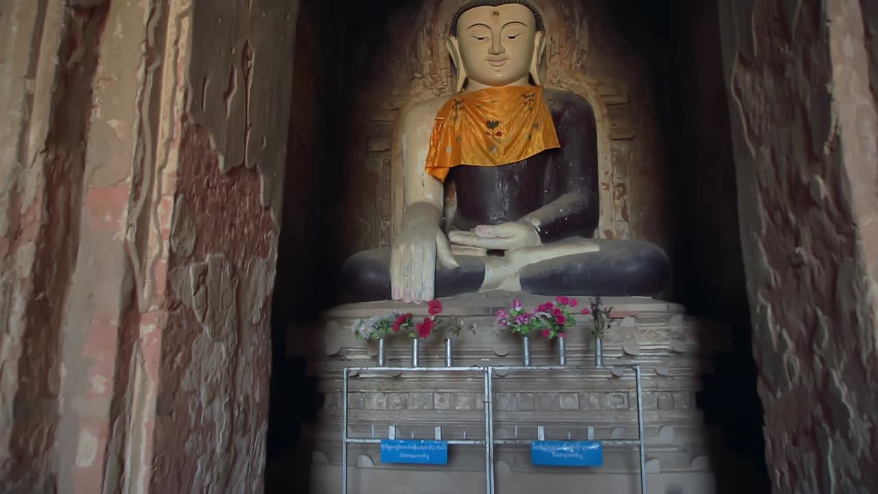 A close look at the intricate wall art of a Yidam figure at Ananda Temple, Bagan, Myanmar. This ancient masterpiece reflects the rich Buddhist heritage of the region.