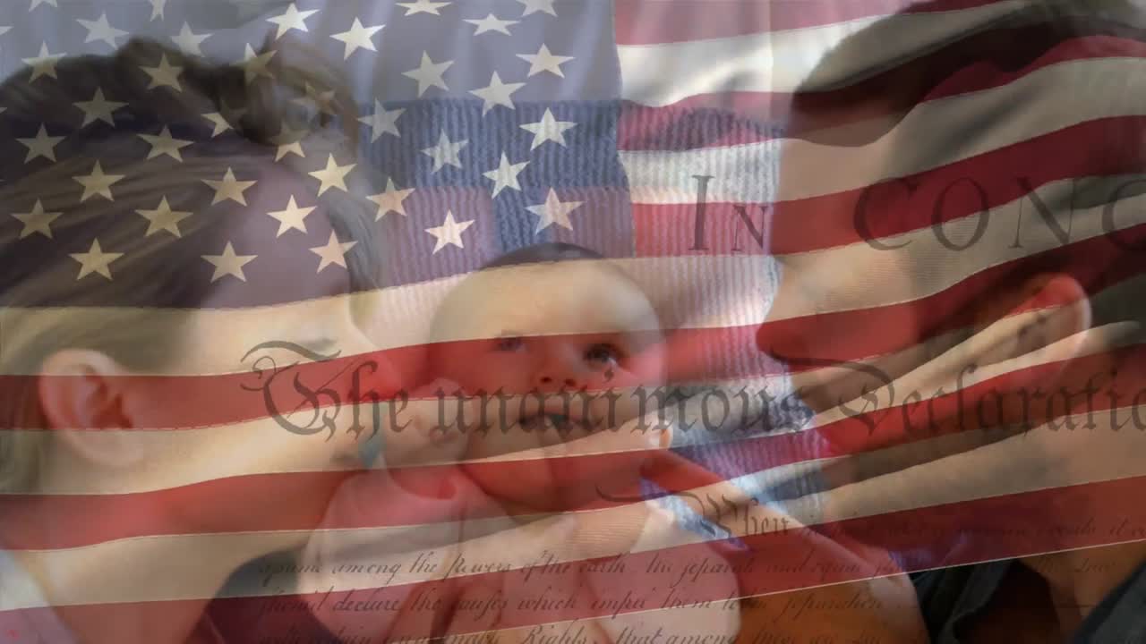 백인 가족은 우리와 함께  ⁇ 발을 흔들고 독립 선언을 앞세우고 있습니다.