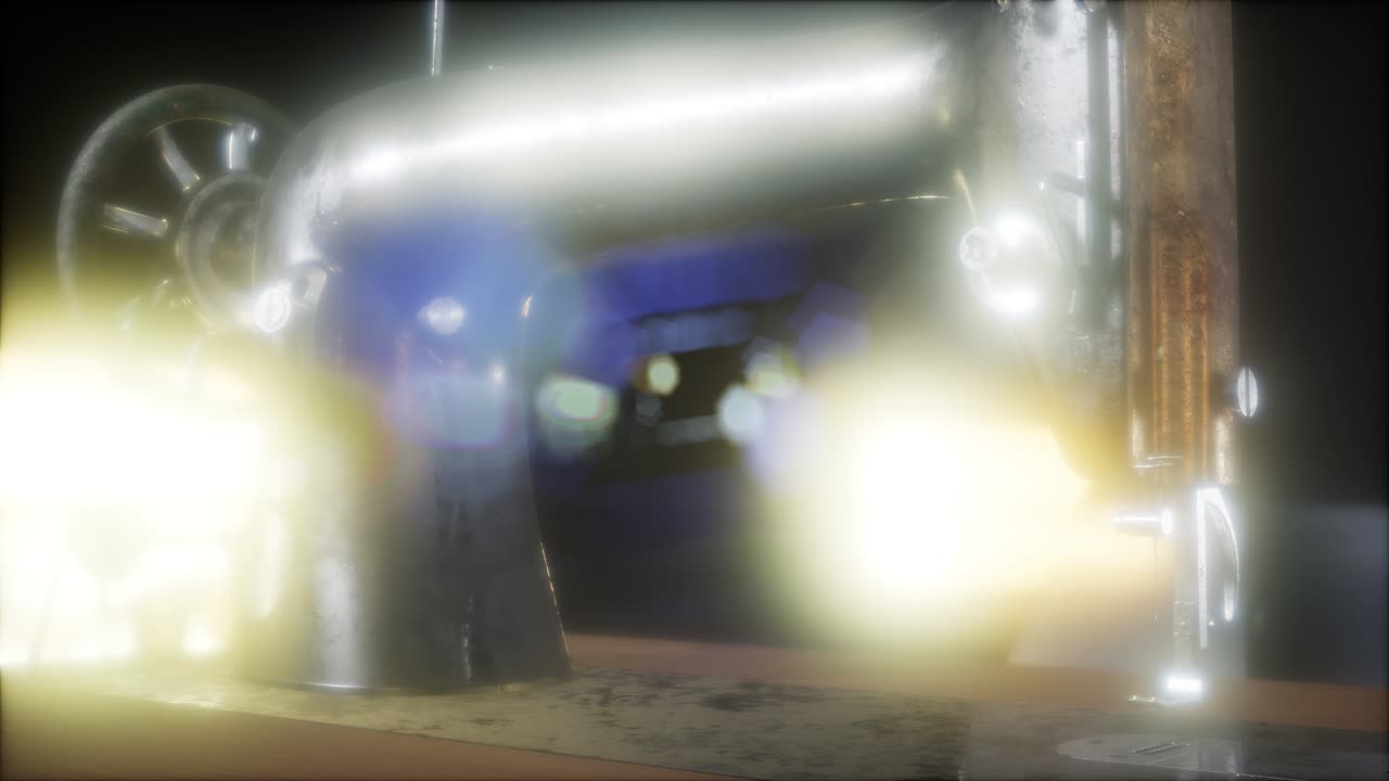 vieja máquina de coser retro en la oscuridad