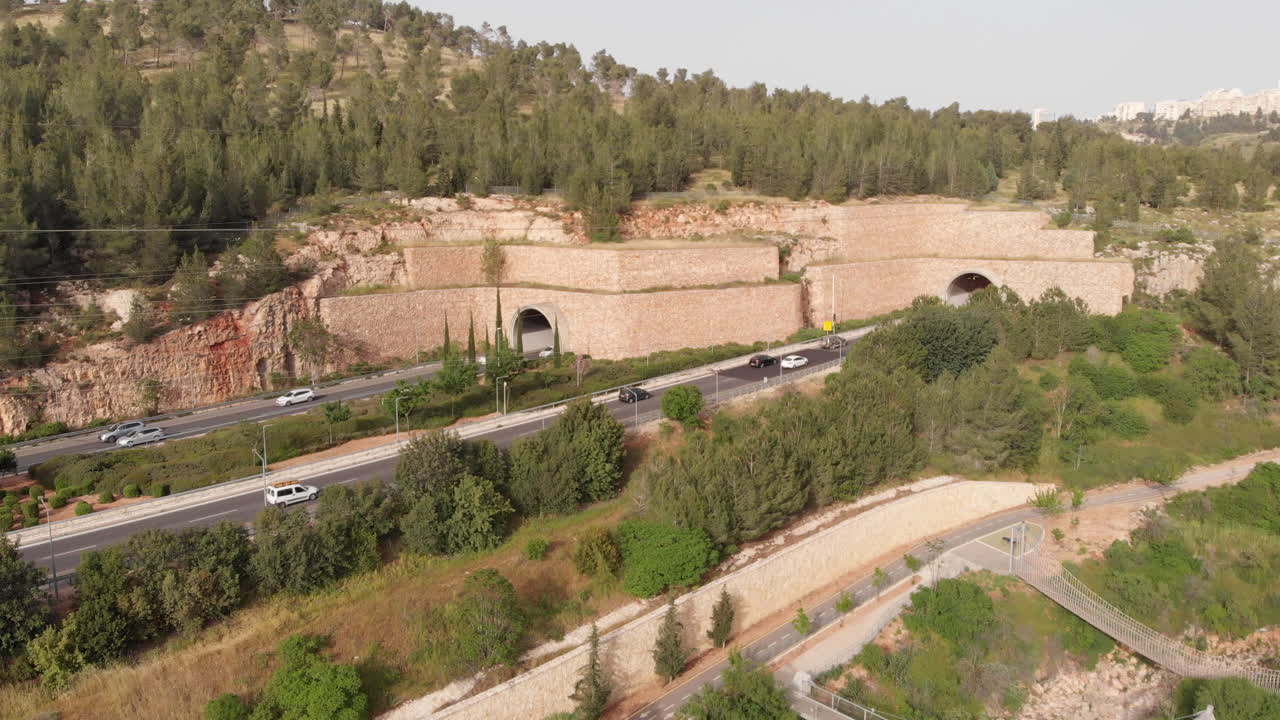 Cars Traffic in tunnels aerial view