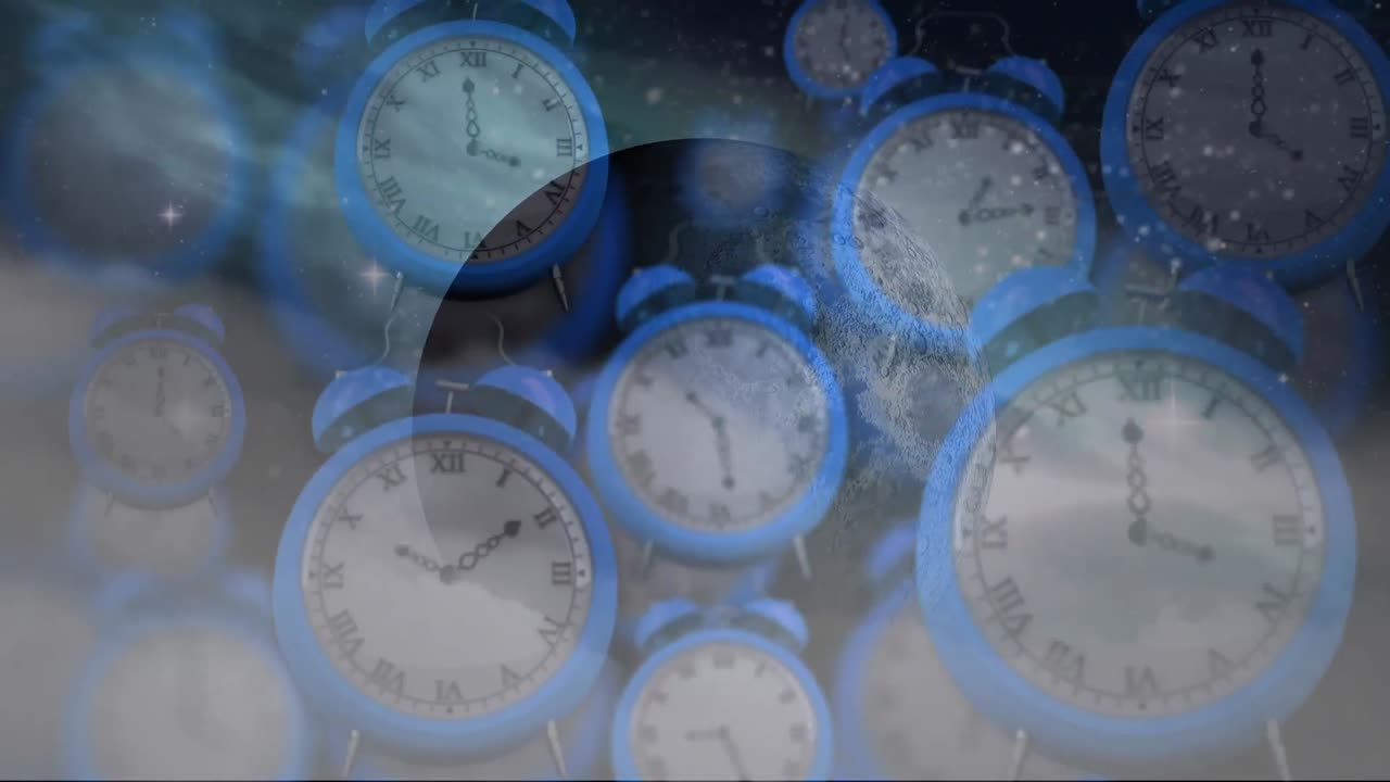 Animation of solar system, planet earth and space over clocks ticking