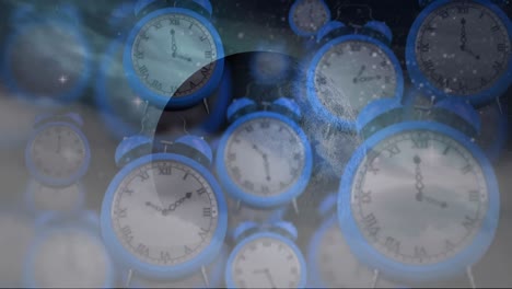 animation of solar system, planet earth and space over clocks ticking