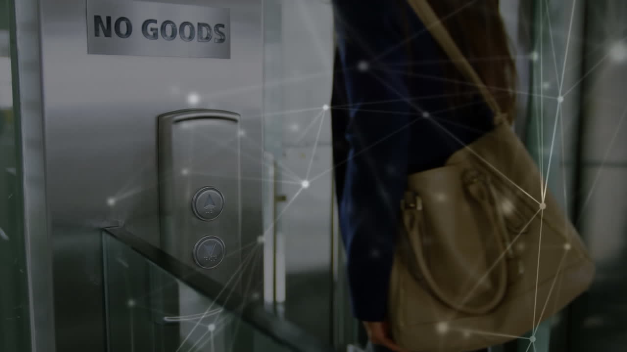 Animation of network of connections over businesswoman in office