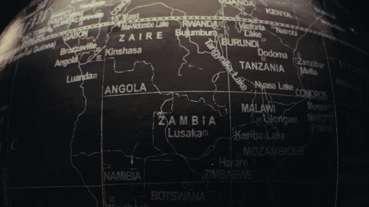Close-up view of a detailed map of Africa on a globe.