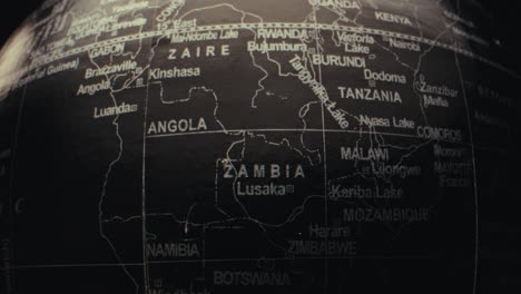 close-up view of a detailed map of africa on a globe.
