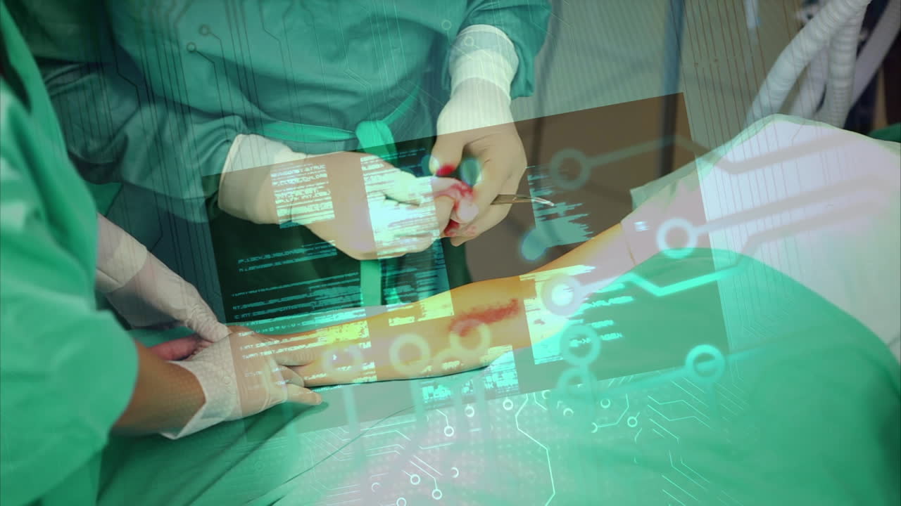 animación del procesamiento de datos sobre diversos cirujanos durante la cirugía