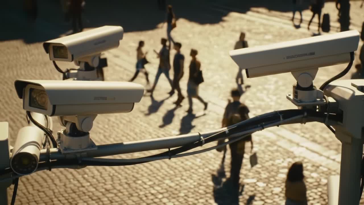 Surveillance and Public Spaces: An Insight into Modern Monitoring Technologies as Crowds Navigate Through Urban Environments Captured in Two Frames