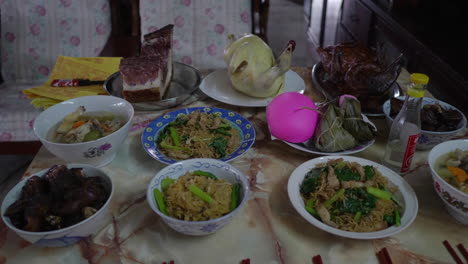 food preparation for praying to ancestor. chinese culture