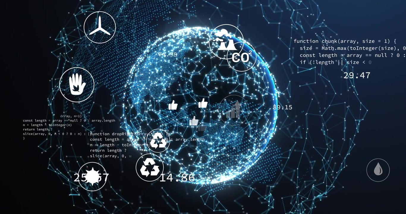 Animation of network of connections with icons and globe over blue background