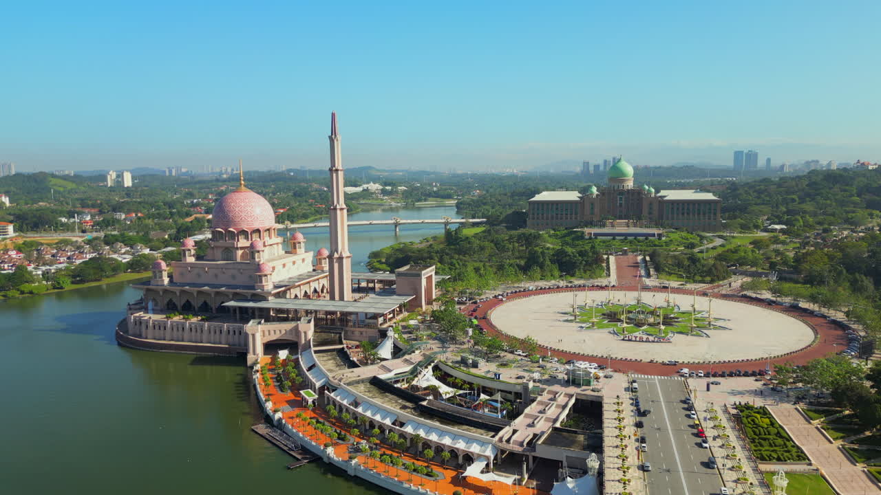 Masjid Putra And Colorful Surroundings In Putrajaya Kuala Lumpur Drone Track In 4K 60FPS
