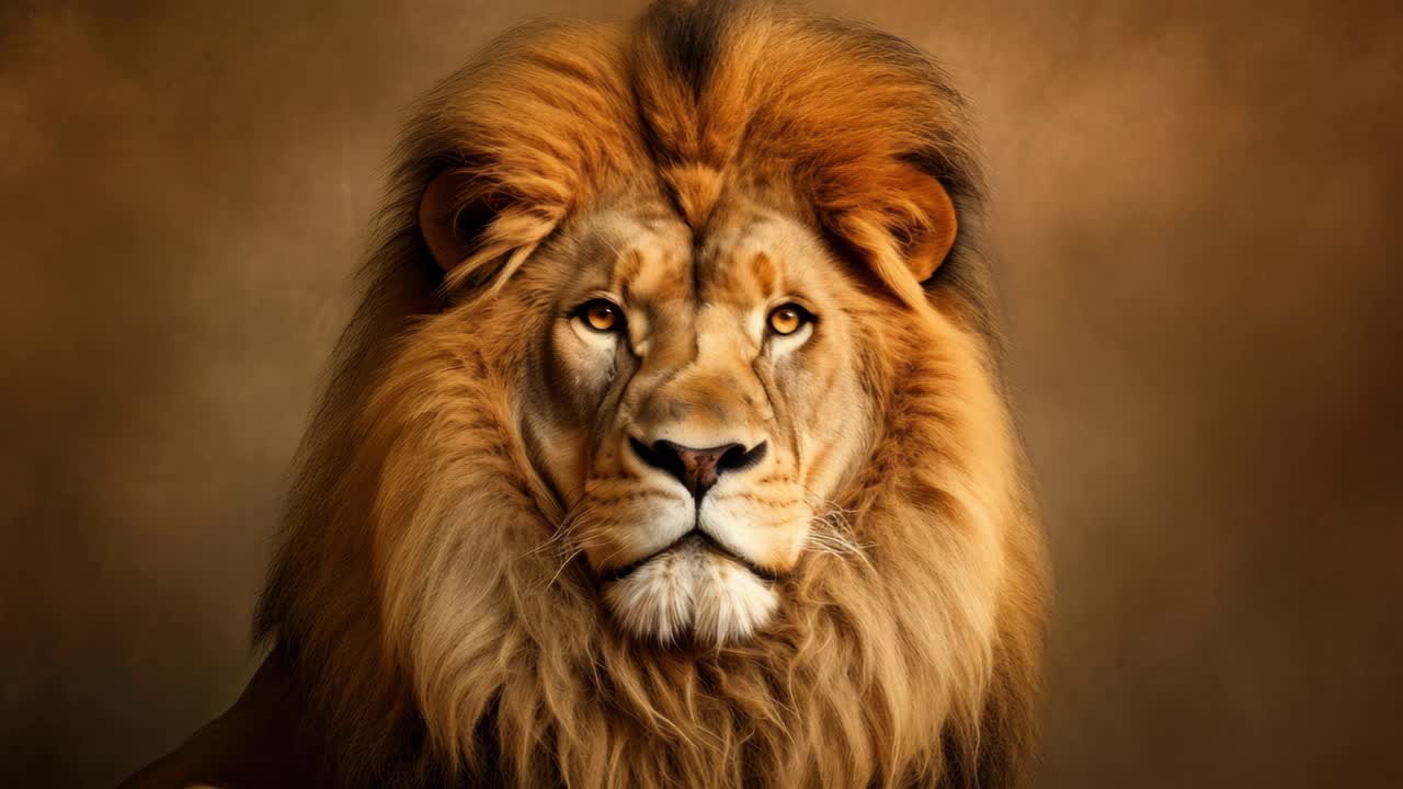 Majestic lion portrait with a direct gaze, captured from a front-facing angle