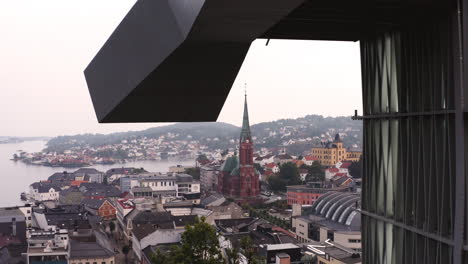 Aerial-View-Of-Arendal-Townscape-From-The-Viewpoint-In-Floyheia-Park-In-Norway