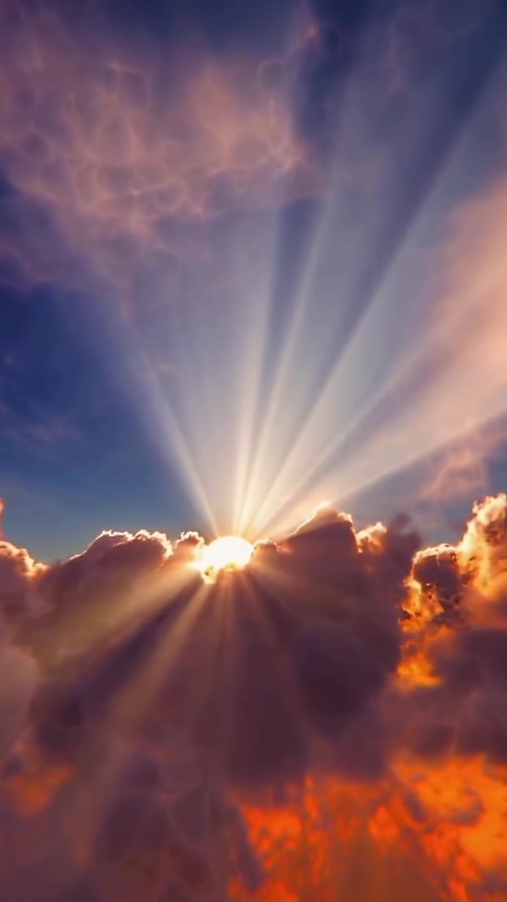 Raggi di sole dorati che filtrano attraverso nuvole in movimento