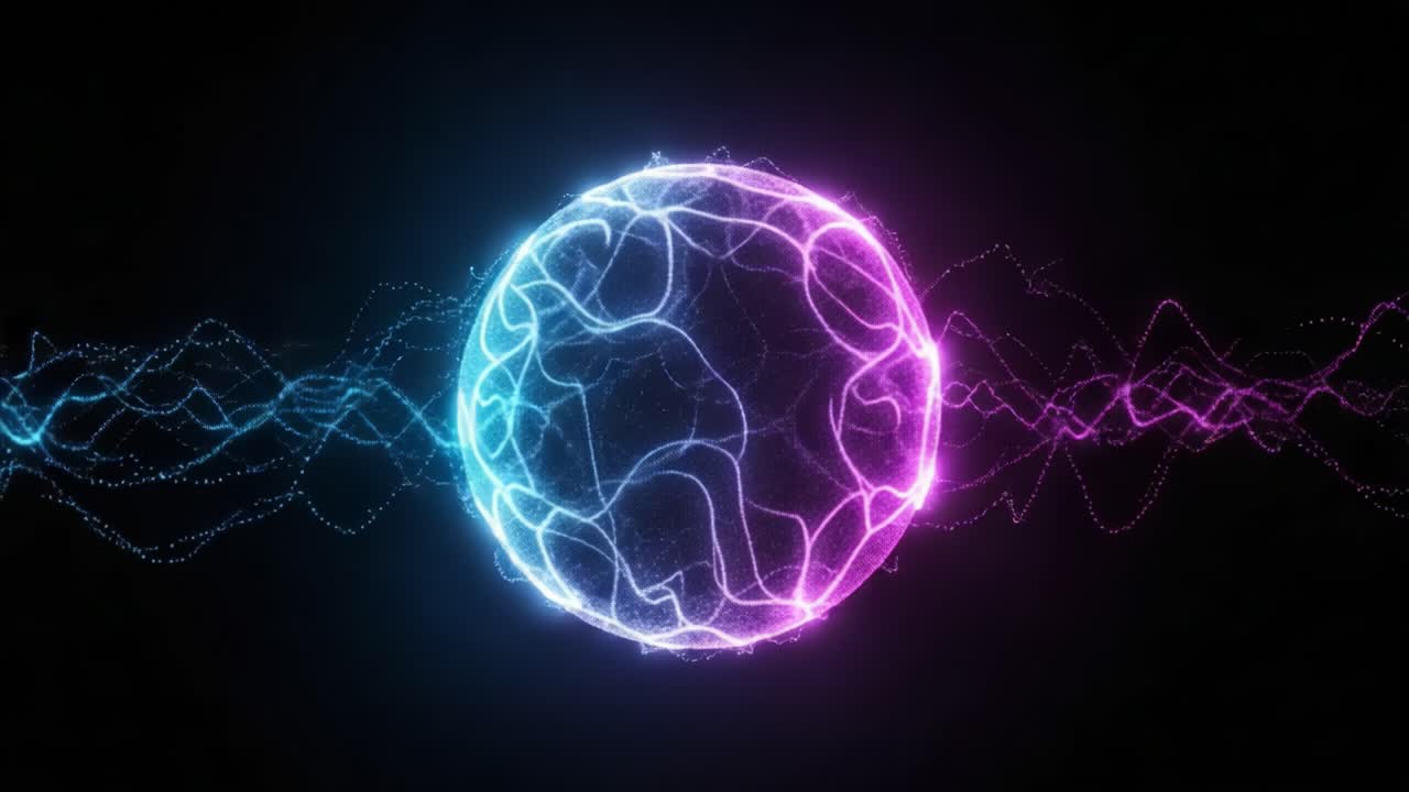 A Stunning Visual Representation of Dynamic Energy Waves Surrounding a Luminous Sphere in a Dark Background, Capturing the Essence of Motion and Vibrancy