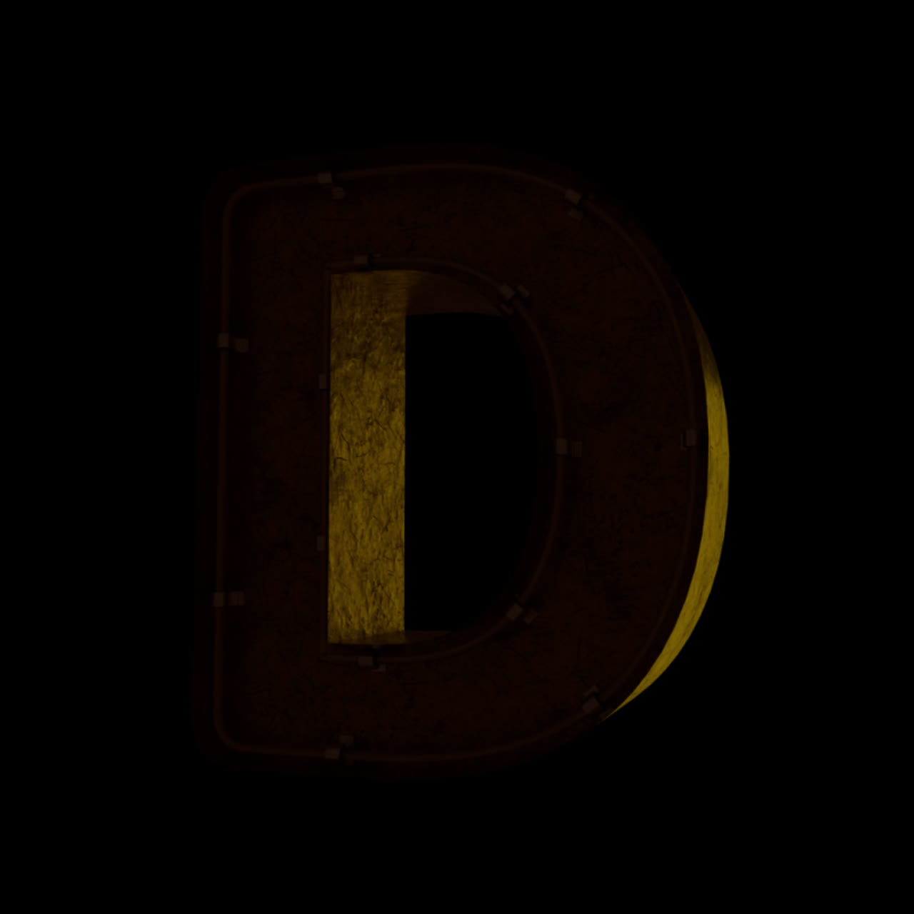 Lettera D al neon luminosa e sfarfallante su sfondo nero