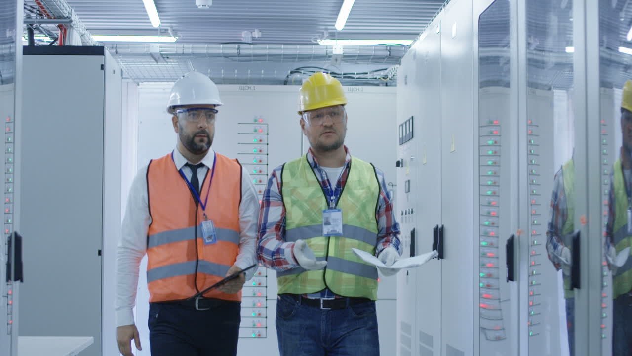 Engineers Reviewing Documents in Server Room