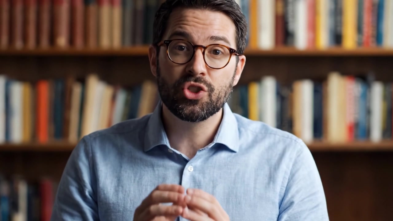Um Momento Conversacional: Apresentação Envolvente de Ideias em um Ambiente Aconchegante de Biblioteca com um Indivíduo Focado Compartilhando Percepções e Conhecimento