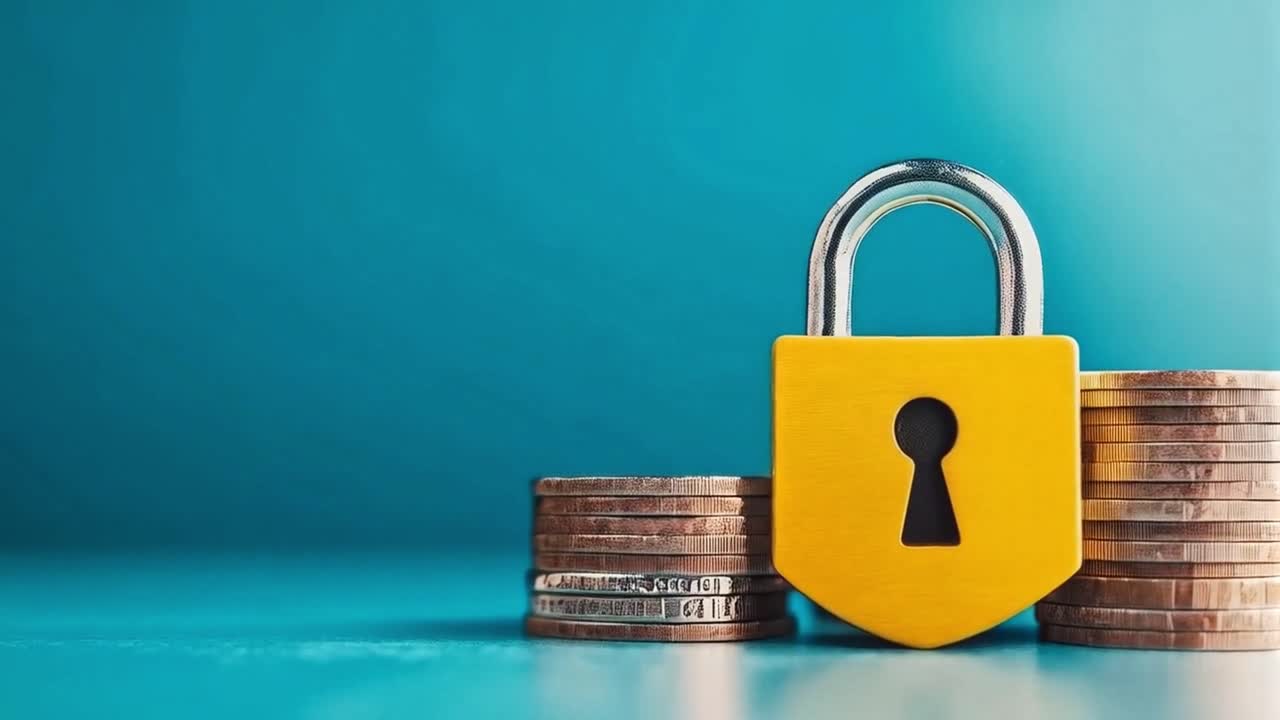 Financial Security with Padlock and Coins