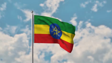 Ethiopia-flag-waving-in-the-blue-sky-realistic-4k-Video