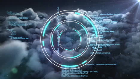 animation of scope scanning and data processing over cloud background