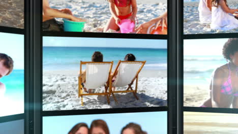 varios clips cortos que muestran a la gente en la playa