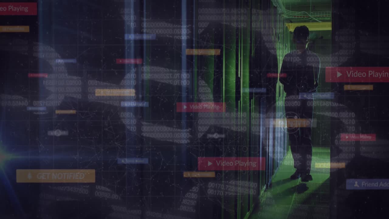 animación del procesamiento de datos en la sala de servidores