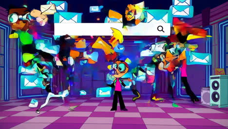 animated characters interacting with digital messages