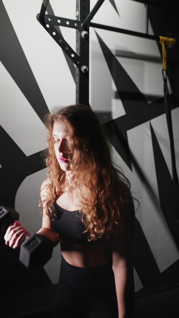 mujer haciendo ejercicio con un kettlebell en un gimnasio