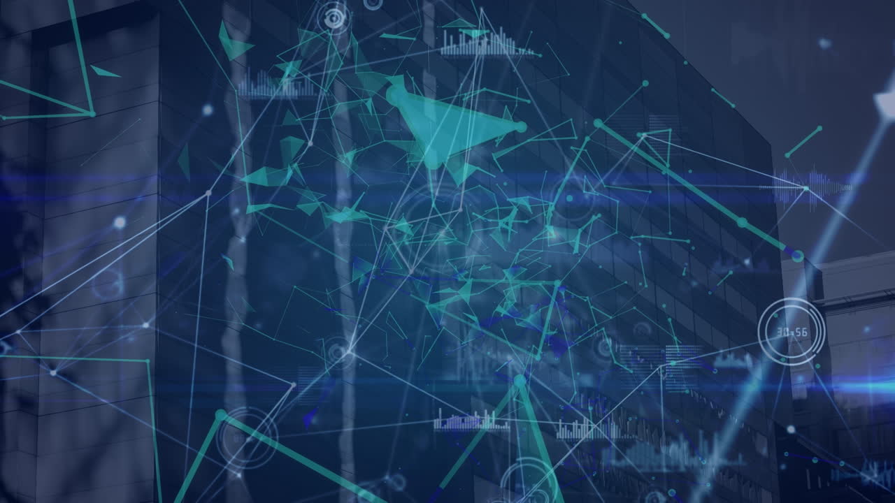 animación del procesamiento de datos financieros en el edificio