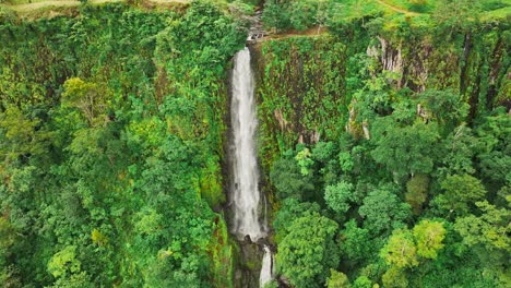 aerial shot of a waterfall slowly moving backwards